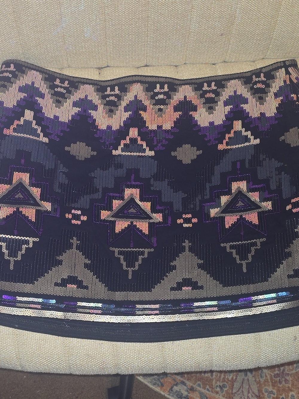 Express Black Sequin Aztec Mini Skirt Size L Lined